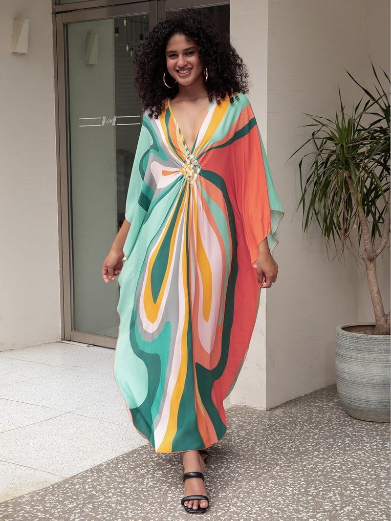 KEYLORTING Women's Plus Size Kaftan Dress – Plus Size Maxi Dress Moo Moos Beach Cover Up,Bathing Suit Cover-Up Loungewear - Image 2